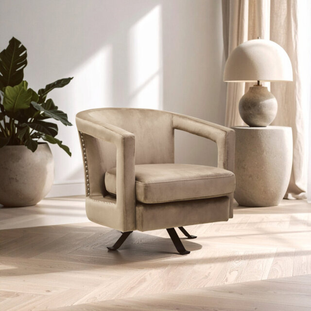 Hestia Beige Velvet Swivel Chair