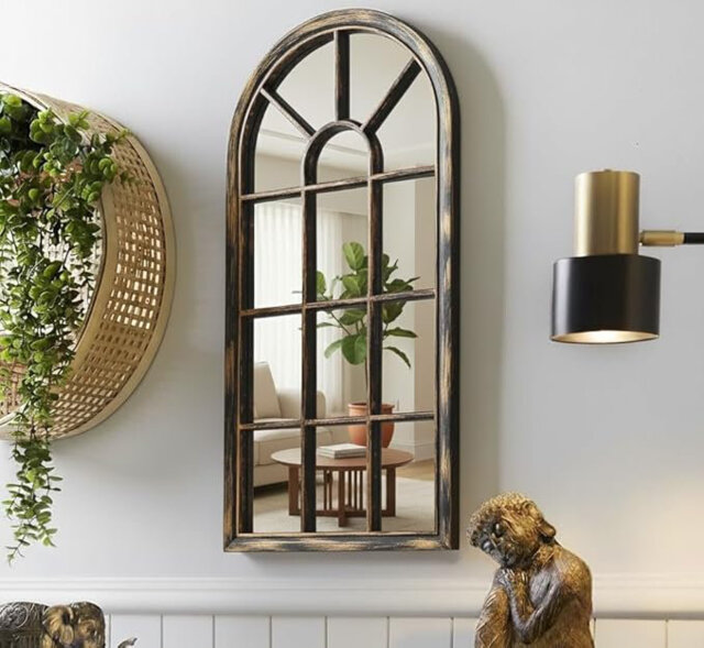35X71Cm Arched Window Wall Mirror, Brushed Copper/Bronze, Room Decoration Ideas New Eye Catching Design