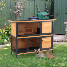 Rabbit Hutch Guinea Pig Hutch Outdoor Cage with Tray & Roof Yellow