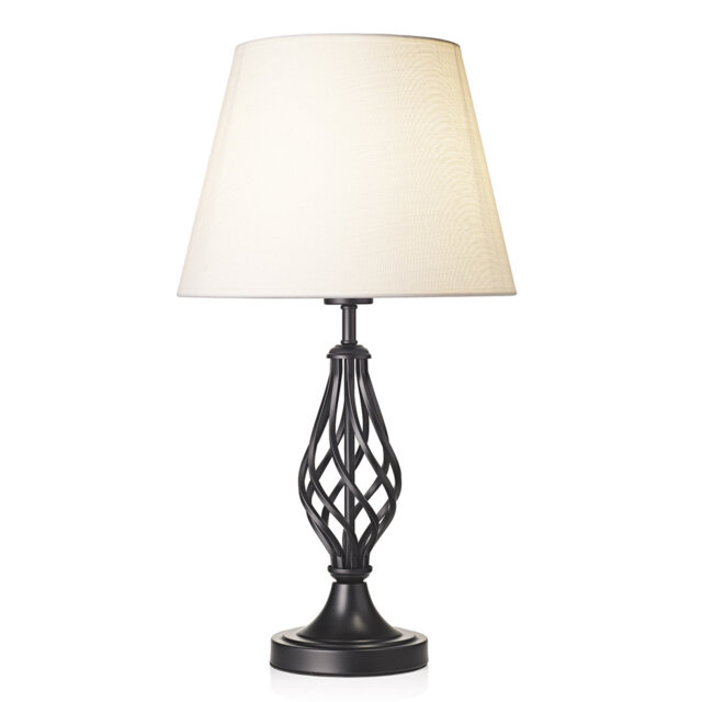 Traditional Matte Black Table Lamp With Barley Twist Base And White Shade By