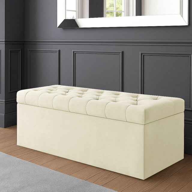 SD Plush Velvet Chesterfield Upholstered Ottoman Storage Box