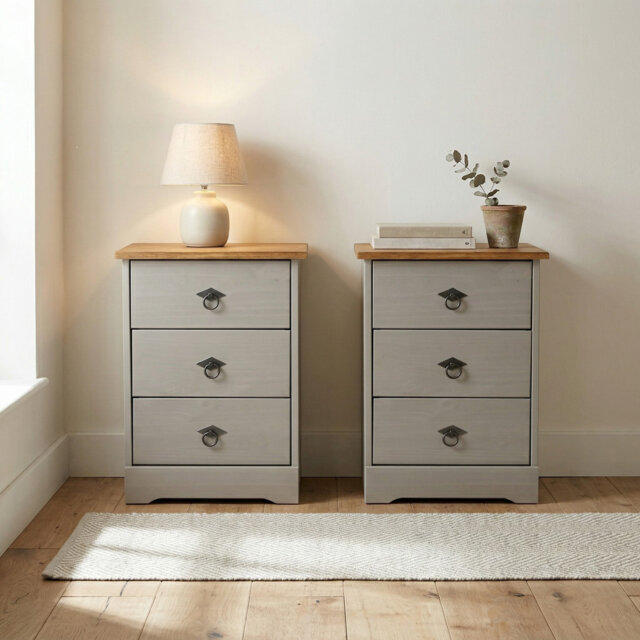 Set of 2 Corona Grey Modern 2-Drawer Bedside Cabinets