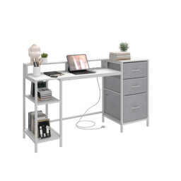Iron Computer Desk with Built-In Electrical Outlet