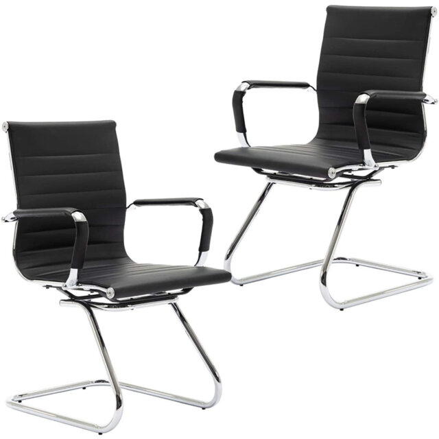 Averyon Leather Conference Chair Cantilever Office Chairs with Waterproof PU Leather Curved Armrests Ergonomic Office Guest Seating
