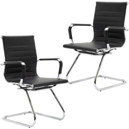 Averyon Leather Conference Chair Cantilever Office Chairs with Waterproof PU Leather Curved Armrests Ergonomic Office Guest Seating