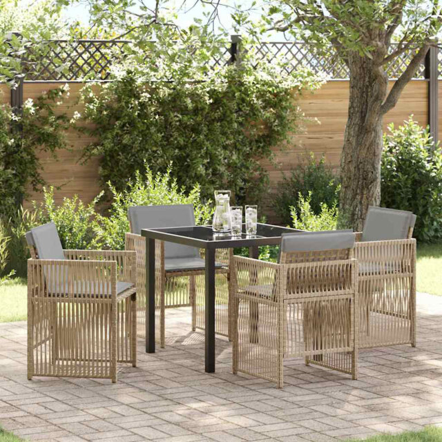 Garden Dining Set 5 Pcs Beige Poly Rattan