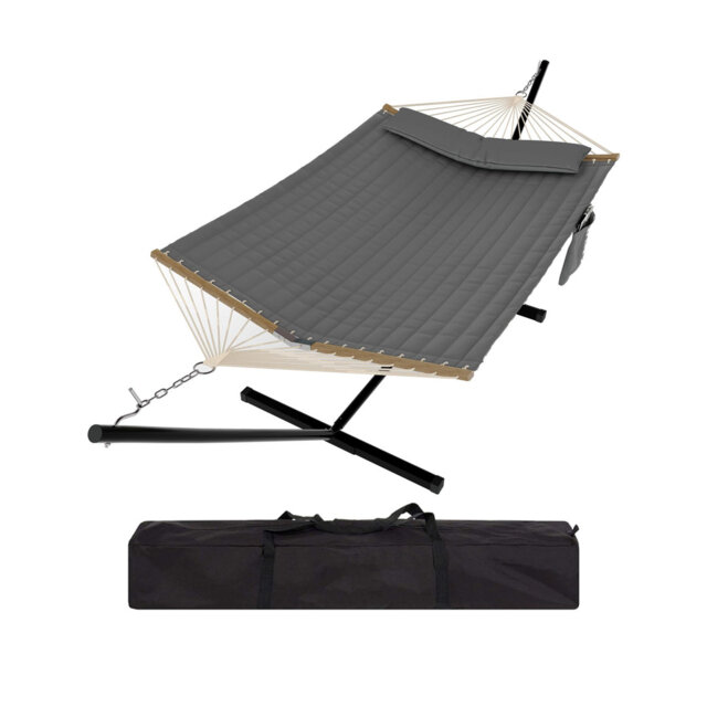 "12FT 2 Person Hammock with Stand - Heavys Duty 450LB Capacity, 55""x79"" Outdoor Hammock with Hardwood Spreader Bar, Steel Frame, Carrying Bag & Weather"