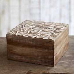 Antique White Leaf Mango Wood Jewellery Box