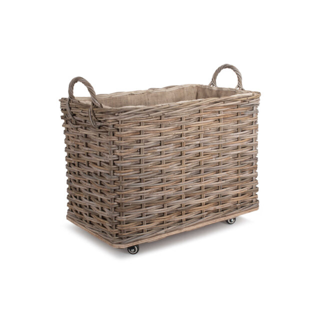 Wicker Rattan Wheeled Log Basket