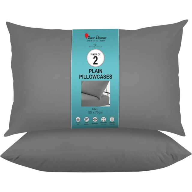 Super Dreamer Solid Colour Pillowcases 2 Pair 50x75Cm - Polyester Fabric Machine Washable High Quality Yarn
