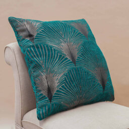 Art Deco Fan Cushion in Teal and Silver