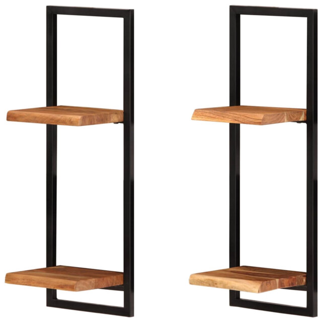Datus Wall Shelves 2 Pcs 25X25x75 Cm Solid Wood Acacia And Steel