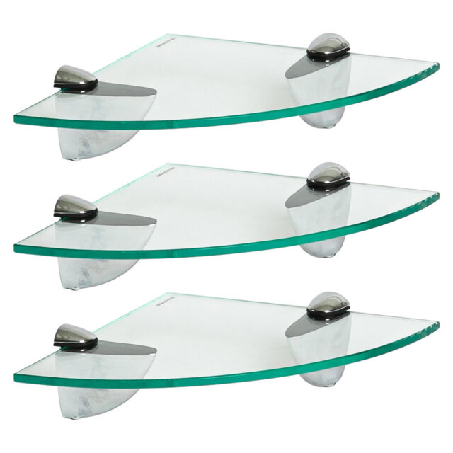 Harbour Housewares - Floating Glass Corner Shelves with Silver Brackets - Set of 3