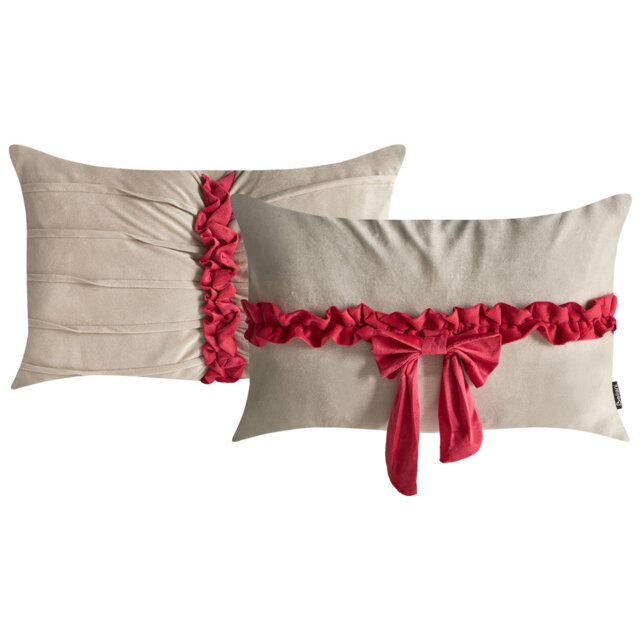 Set of 2 Decorative Cushions BELLE Velvet 50 x 30 cm Beige Christmas Motif