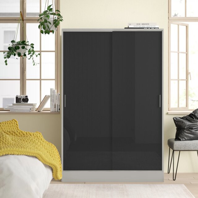 Eva XL High Gloss 2 Door Sliding Wardrobe - H: 180cm x D: 58cm x W: 120cm