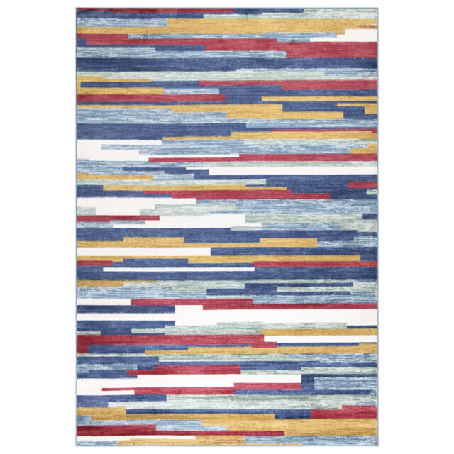 Urfa Traditional Blue Stripes Rugs – Living Room, Bedroom & Hallway Runner Carpets - Washable, Non-Slip, Soft Polypropylene Floor Mats