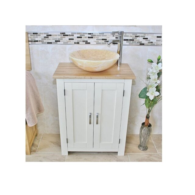 Slimline Bathroom Cabinet Unit - Oak Top White Furniture - Onyx Basin Set 1651mm Single Vanity