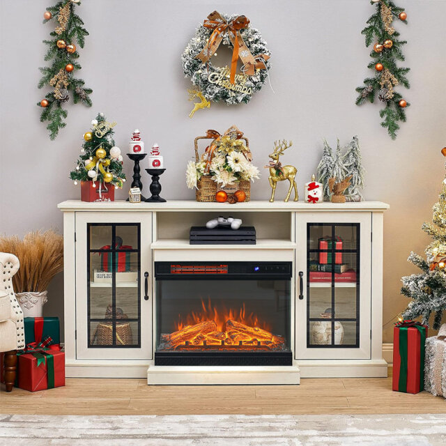 "Kuerten 70"" 3-Sided Electric Fireplace TV Stand with Glass Door Closed Storage"