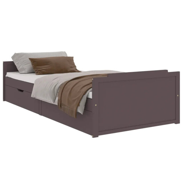 Rosalind Wheeler Bed Frame With Drawers White Solid Wood Pine 90X200 Cm Single