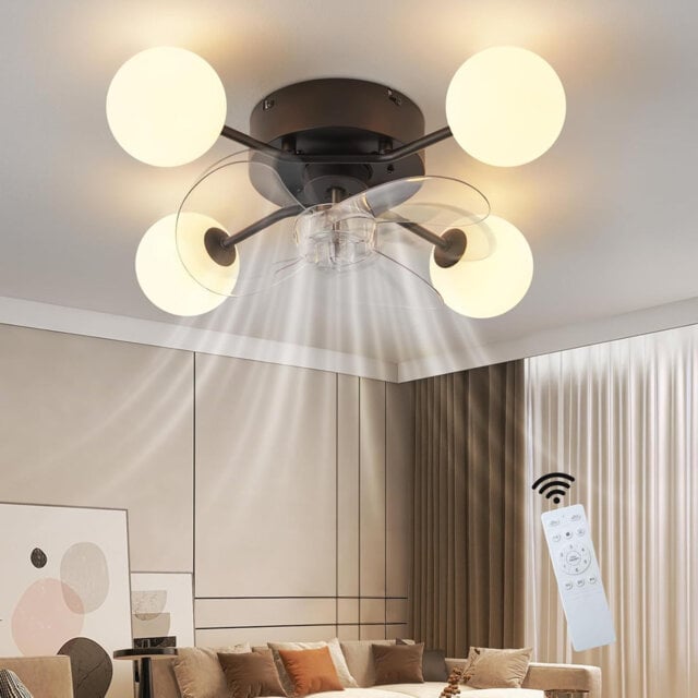 Ceiling fan with light G9: Quiet ceiling light, 4 lights with fan/remote control, 6-speed timer, black, bedroom lamp with fan for kitchen and dining r
