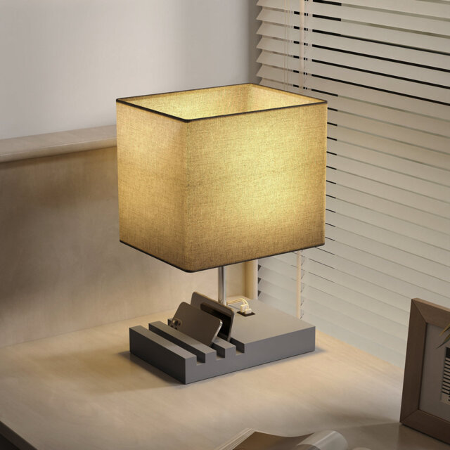 HOMCOM Bedside Lamp with USB A+C Charging Ports and 3 Phone Stands