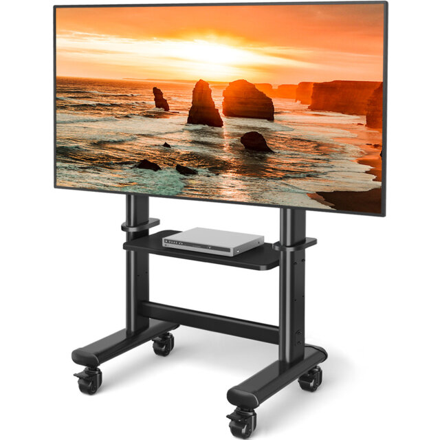 Large TV Stand on Wheels for 50 55 60 65 70 75 80 83 86 Inch , Rolling TV Cart Trolly with Shelf, Wheels, Max VESA 800x600, up to 90KG