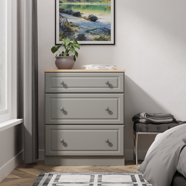 Norfolk 3 Drawer Deep Chest in Dusk Grey & Bardolino Oak (Ready Assembled)