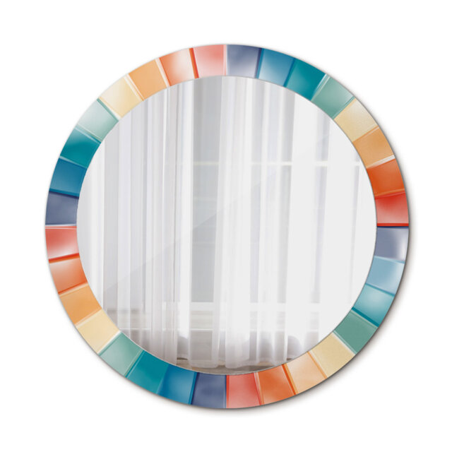Huldar Round Glass Framed Wall Mounted Accent Mirror in Blue/Yellow/Orange