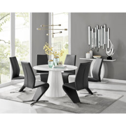 Edzard Statement Pedestal Round Dining Table Set & 6 Luxury Velvet Dining Chairs