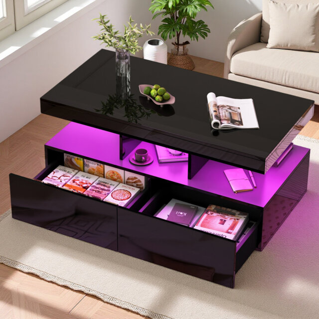 High Gloss LED Coffee Table with Storage Drawers
