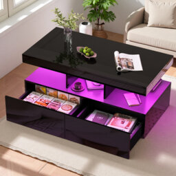 High Gloss LED Coffee Table with Storage Drawers