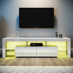 "Birchfield 160Lx35Wx45H cm High Gloss TV Stand/TV Cabinet, 2 Drawers 3 Storage, RGB Remote, 16W, Fits 65"" TVs"