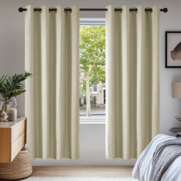 Soft Ring Top Thermal Room Darkening Curtains for Bedroom Eyelet 140 x 208 cm 2 Panels Beige