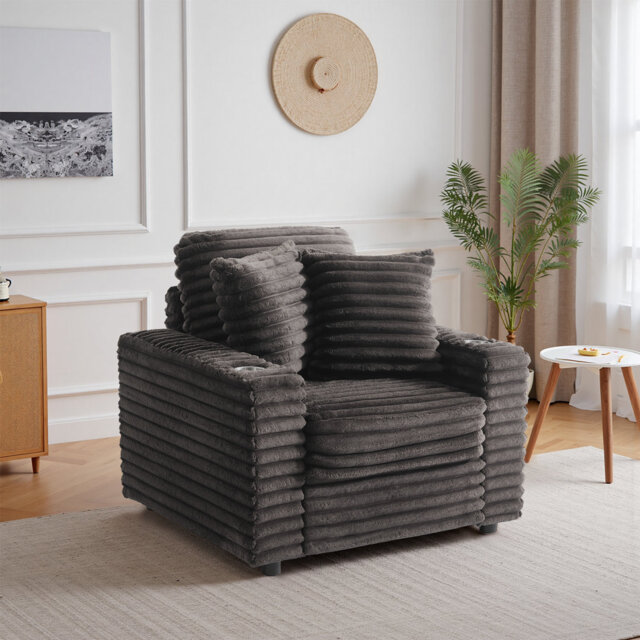 Ermia 96Cm Wide Cotton Flannel Armchair with Two Cup Holders