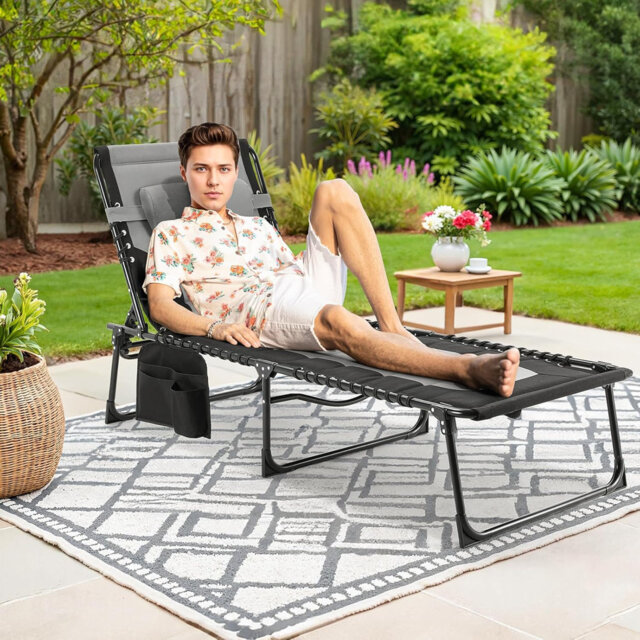 Xxl Folding Sun Lounger, Deck Chair With 5-way Adjustable Backrest, Extra Large Garden Lounger Up To 150 Kg, Beach Lounger, Relaxation Lounger, Campin