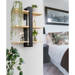 White & Wood Adjustable Pine Floating Shelves Set of 3 50cm Solid Wood Wall Storage Unit for Bedroom, Living Room & Bathroom Multi Functional Shelving