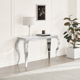 Weissport Rectangular White Marble Glass And Metal Console Table - Elegant Bevelled Edge Finish