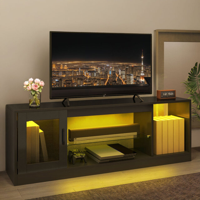 LED TV Unit for TVs up to 65 Inch, TV Cabinet , Gaming Entertainment Center with Adjustable Glass Shelf
