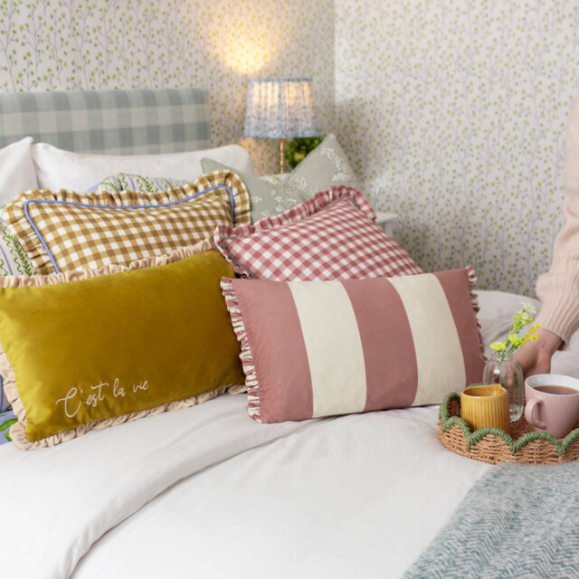 Maude Gingham Cotton Piped Cushion