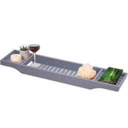 Belfry Bathroom Bamboo Bath Caddy Tray Bridge Wooden Bathtub Tray Rack Tidy Bathroom Shelf Organizer Grey