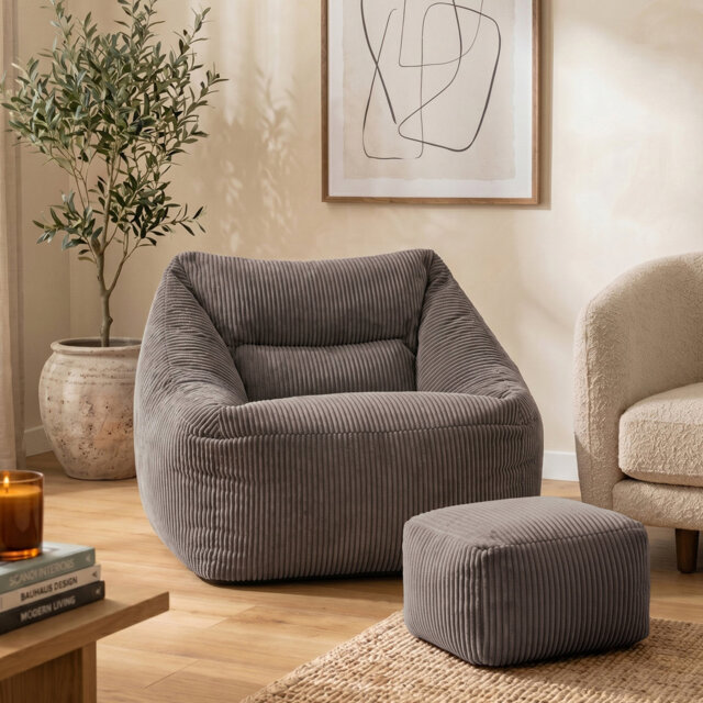 Natalia Corduroy Armchair Bean Bag and Square Footstool