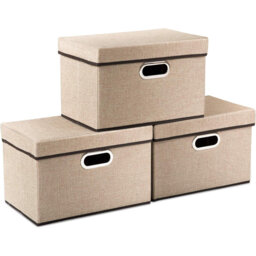 Foldable Storage Box With Lid [3-Pack] Fabric Collapsible Storage Bin Organizer Container Basket Cube With Cover For Home Bedroom Closet Office Nurser
