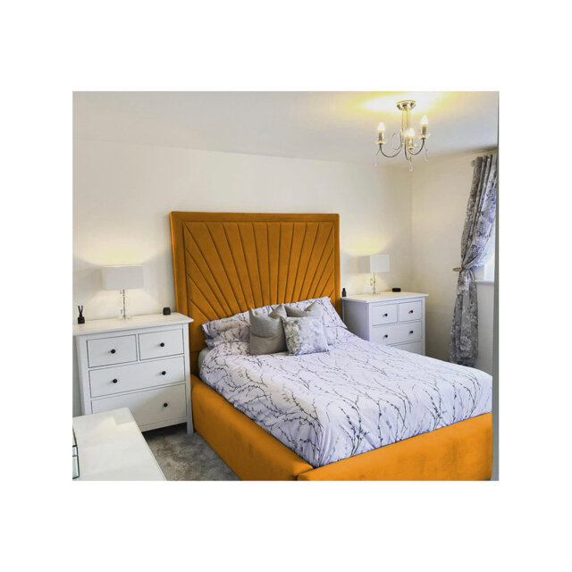 Odie Plush Velvet Upholstered Bed Frame - Sprung Slats, Padded Headboard