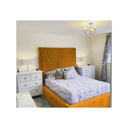 Odie Plush Velvet Upholstered Bed Frame - Sprung Slats, Padded Headboard
