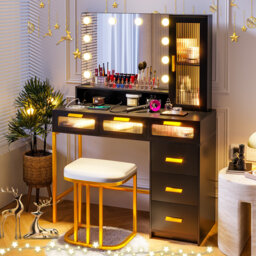 Hollywood Vanity Dressing Table with LED Mirror, Storage Drawers and Charging Station