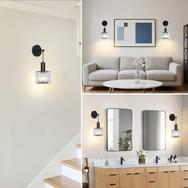 Battery Operated Wall Lights Set of 2 Wireless Wall Lights Battery Operated with USB Bulb Remote Black Crystal Rechargeable Wall Light
