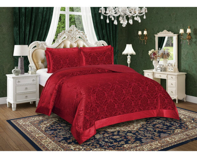 Emilia Bedspread Set with Pillow Shams – Luxury Jacquard Damask Coverlet Bedding for Double, King & Super King Sizes