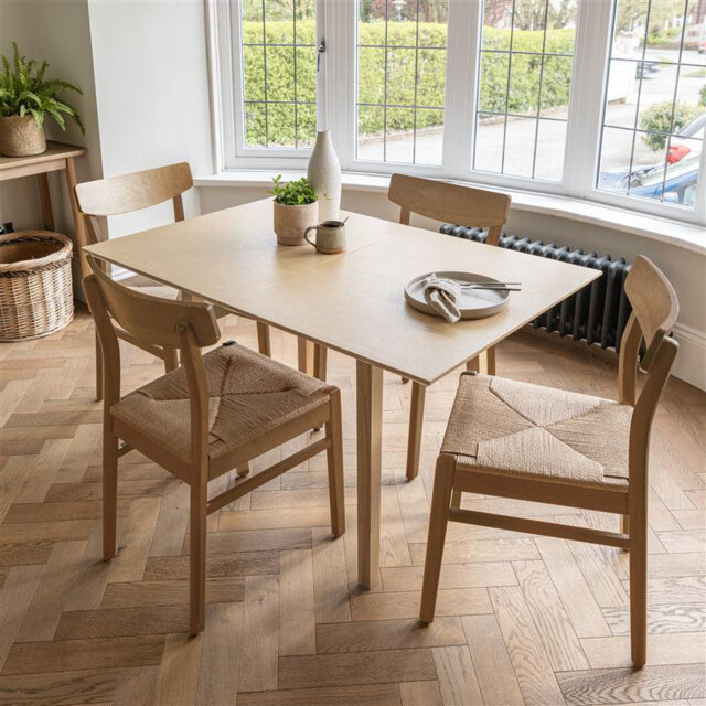 Tenaya Extendable Dining Table Set - 4 Seater - Faye Woven Dining Chairs