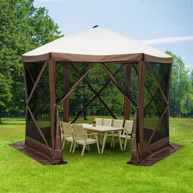 Portable Gazebo Tent with Mosquito Netting - Instant Setup Canopy Shelter, 6 Sidewalls & Carry Bag, Stakes for Camping, Backyard, Lawn Events? ?