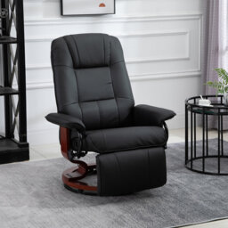 HOMCOM 360° Swivel Recliner Chair with Footstool Linen Black